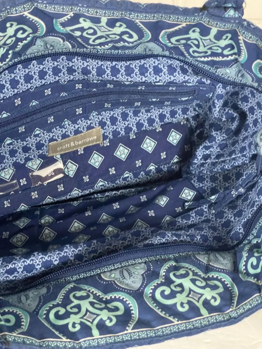 Croft & Barrow Quilted Fabric Shoulder Bag Blue Geometric Pattern Vintage